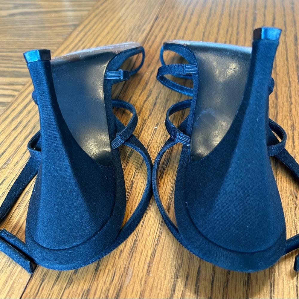 Stuart Weitzman Black Strappy Sandals Rhinestones on Strap & Buckle Size 9 - Picture 6 of 12